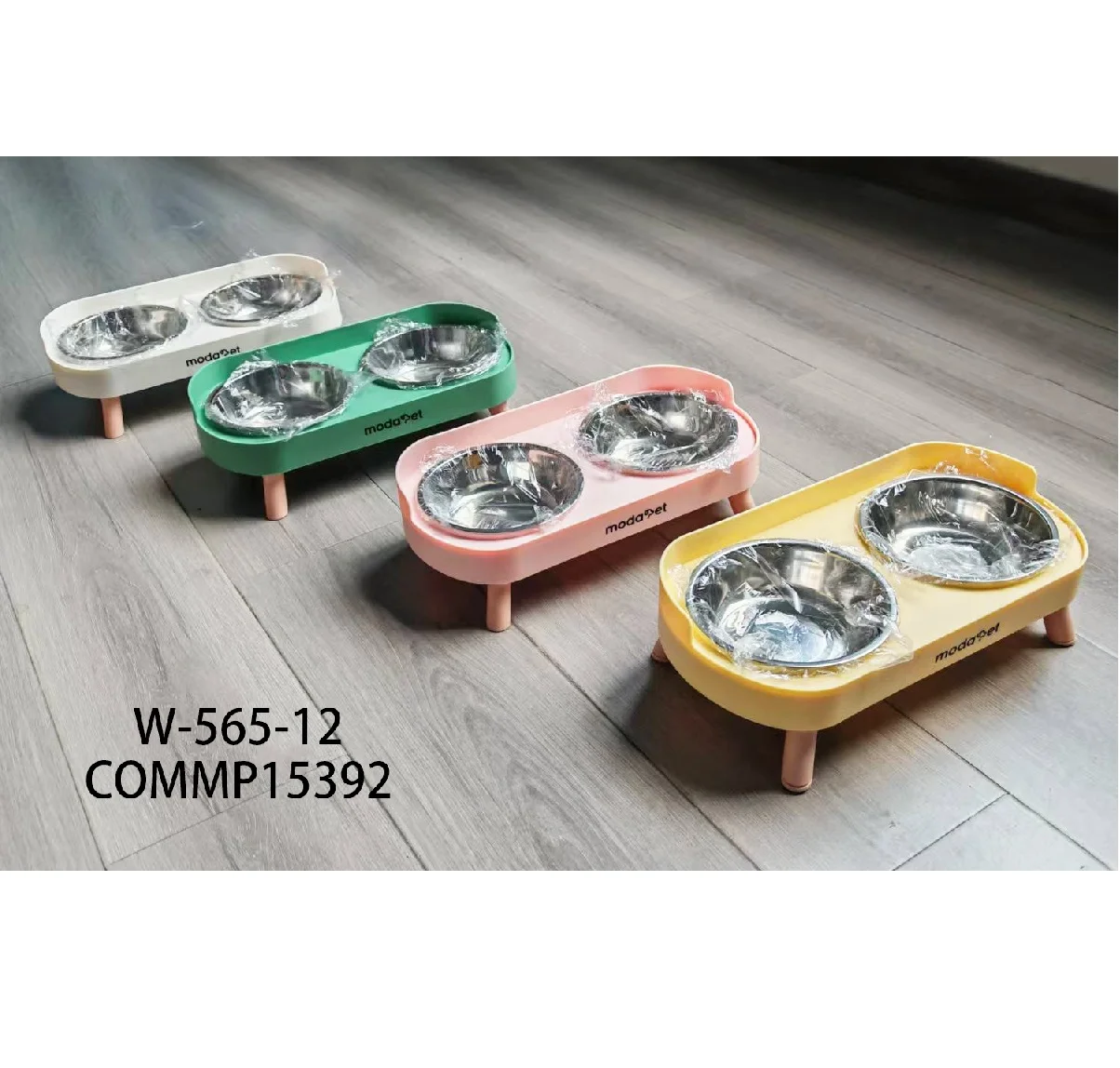 COMEDERO DOBLE PLASTICO C/PATAS Y PLATO ACERO HT