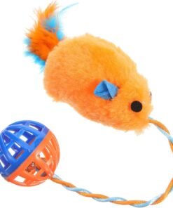 JUGUETE P/GATO RATITA DE TELA C/PLUMA Y PELOTA